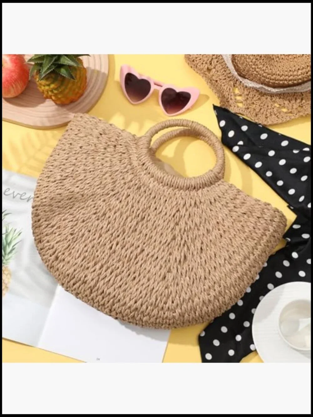 Insulated Straw Beach Cooler Bag Woven Tote Drawstring Closure Leak Proof Picnic
